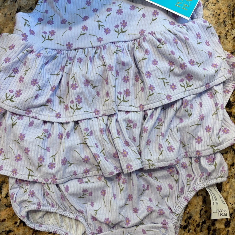 Posh Peanut Lavender Floral Ruffled Bodysuit bubble -2T